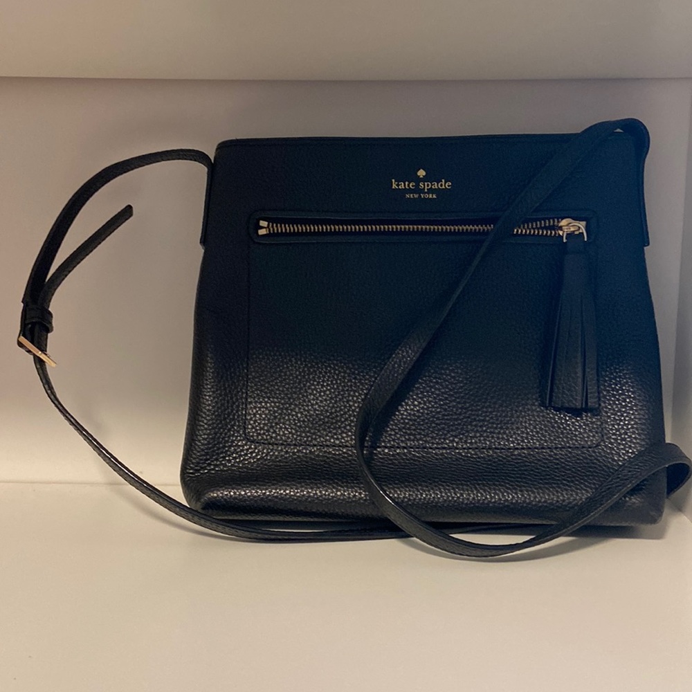 Pebble grain leather tassel crossbody